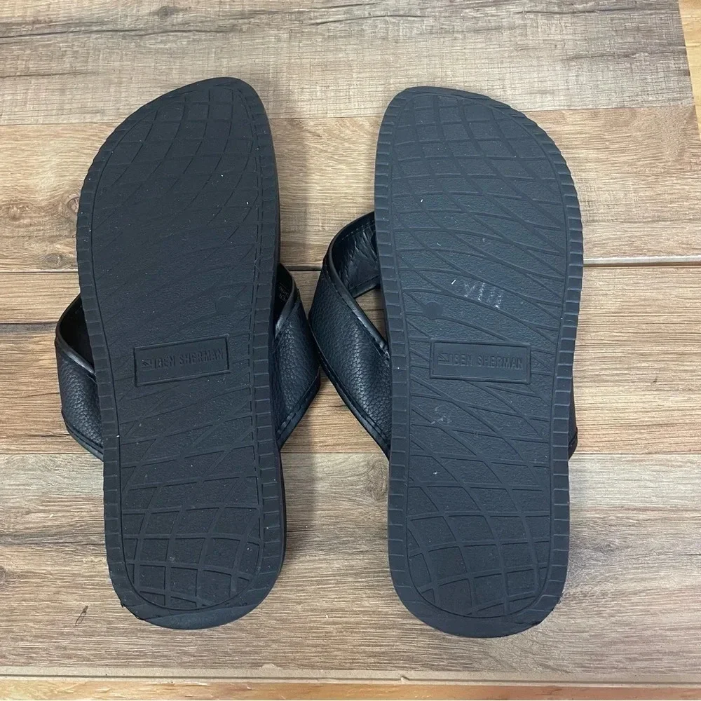 Ben Sherman men’s flip flop sandals faux leather size 9 black